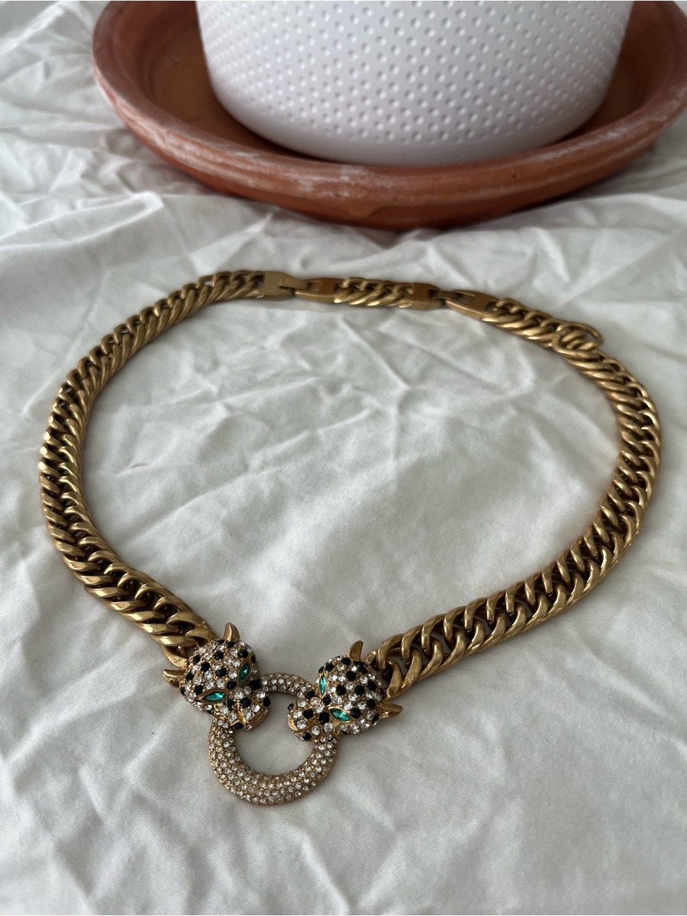 Stella & Dot Gold-Tone Chain Necklace with Jeweled Panther Motif